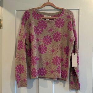 Rachel Zoe Floral Pink and Tan Sweater